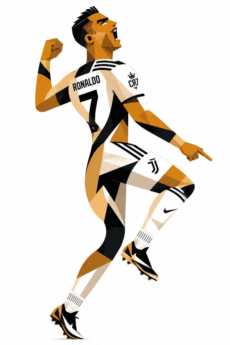 Create a stylized geometric cubist sports illustration poster featuring four leg