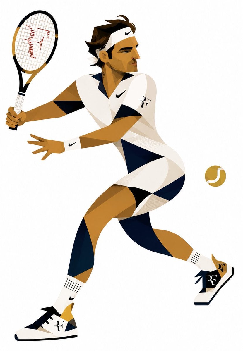 Create a stylized geometric cubist sports illustration poster featuring four leg