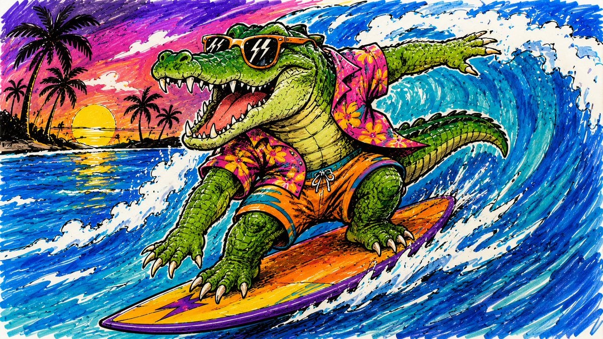 Hand-drawn marker illustration of [subject], bold black outlines, saturated vibr