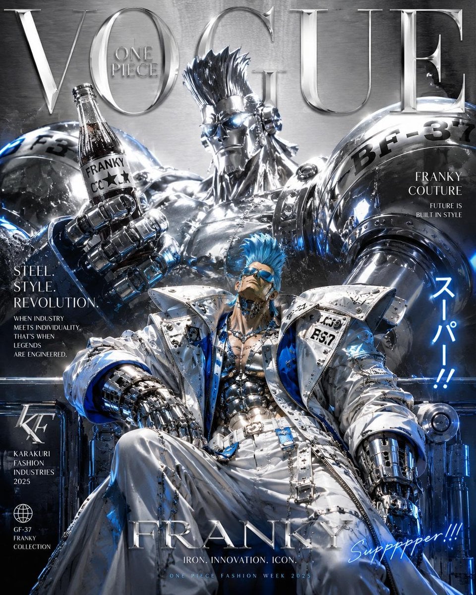 Luxury anime fashion magazine cover inspired by Vogue and haute couture editoria