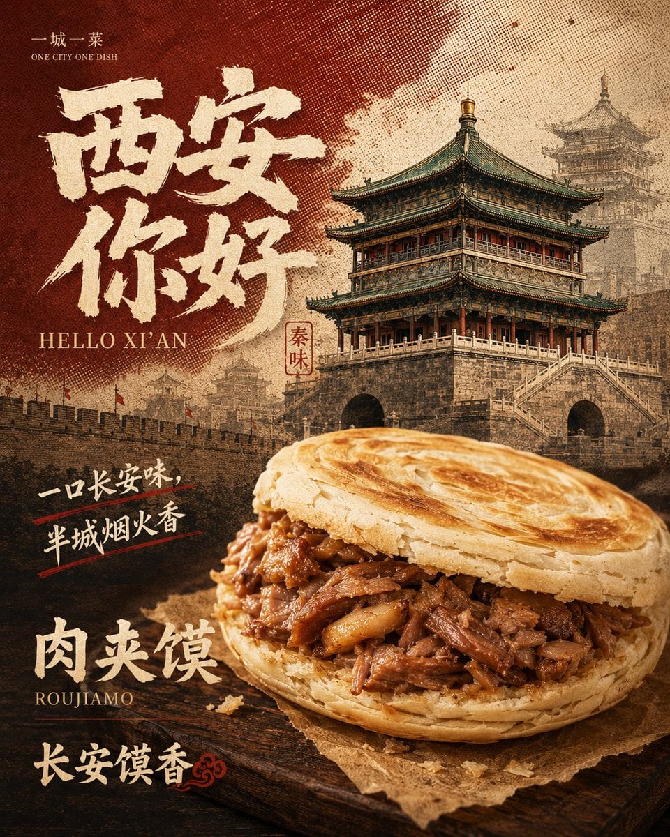 生成一张《城市味觉档案 City Flavor Archive》系列海报，主题为“One City, One Dish / 一城一菜”。

城市：[城市名]
代