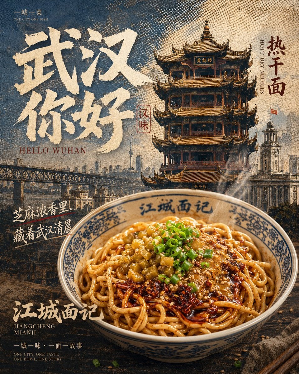 生成一张《城市味觉档案 City Flavor Archive》系列海报，主题为“One City, One Dish / 一城一菜”。

城市：[城市名]
代
