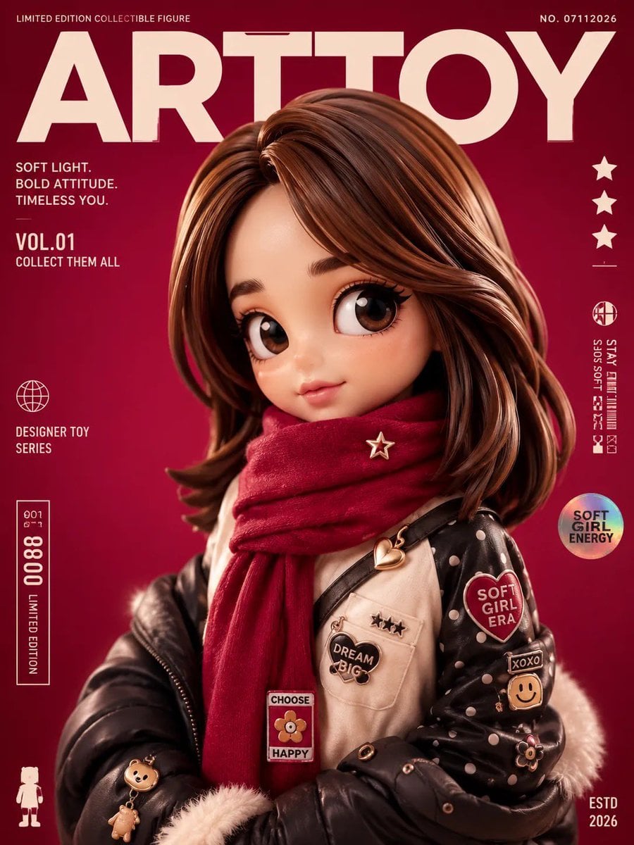Transform the input image into a premium designer collectible-art toy aesthetic.