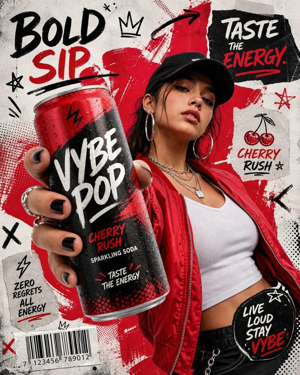 Ultra-realistic commercial beverage advertisement poster, low-angle wide lens pe