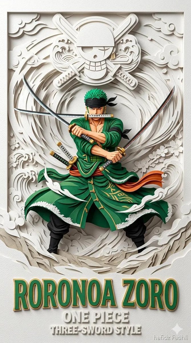 Ultra-detailed 3D layered papercraft anime poster, dynamic anime hero emerging f