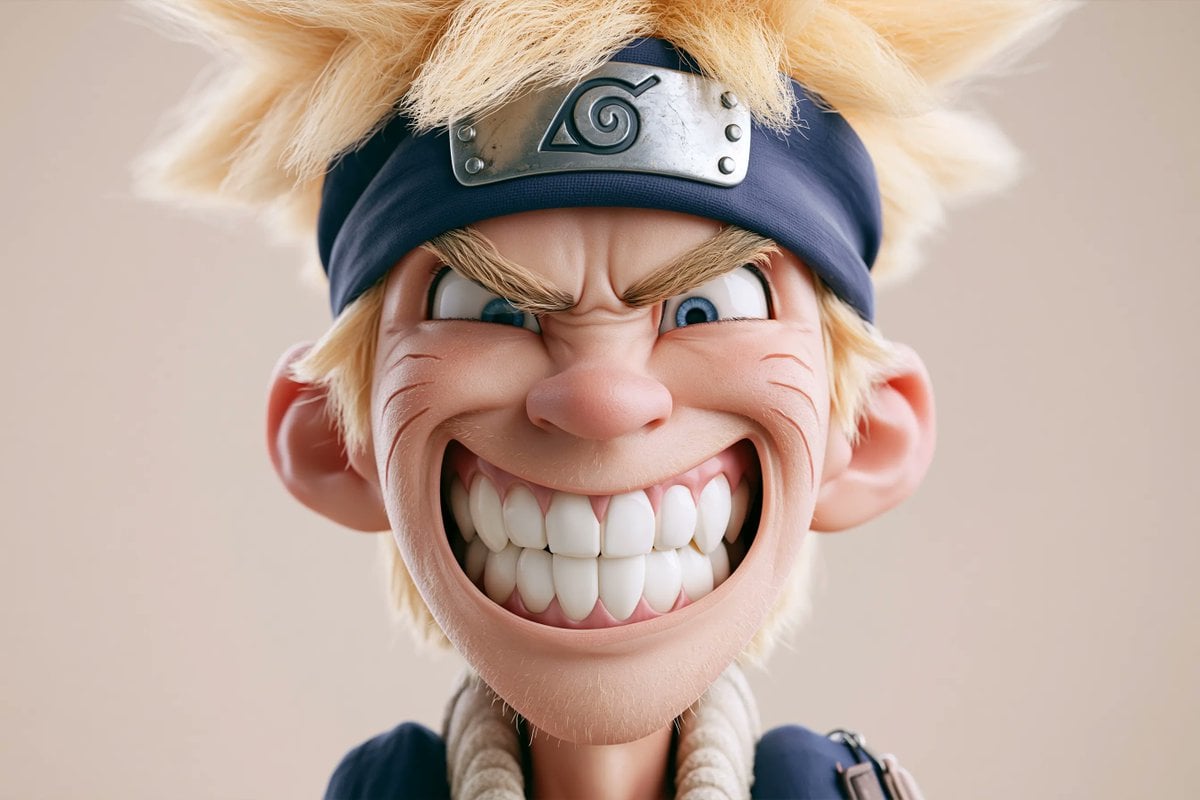 A highly stylized 3D caricature of [Character], with an oversized head, expressi