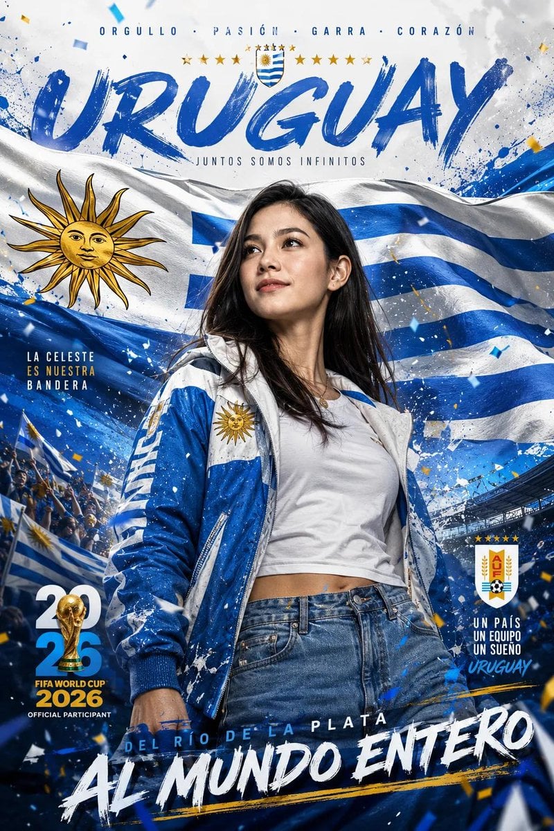 Ultra-cinematic FIFA World Cup 2026 promotional poster, proud young supporter st