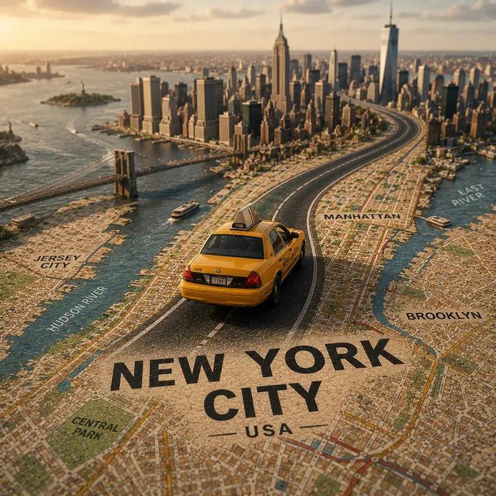 Create a highly detailed cinematic miniature tilt-shift travel scene of [City Na