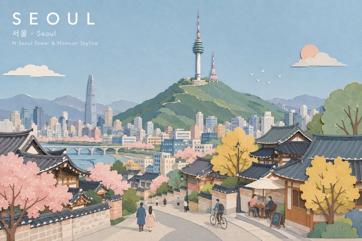 Create a refined wide landscape illustration of [City Subject], naturally featur