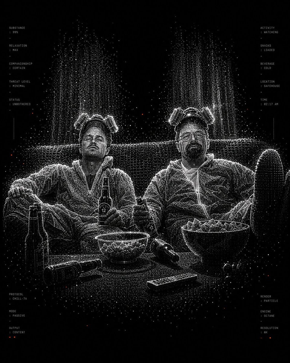 Transform the uploaded image into a high-contrast monochrome particle-render aes
