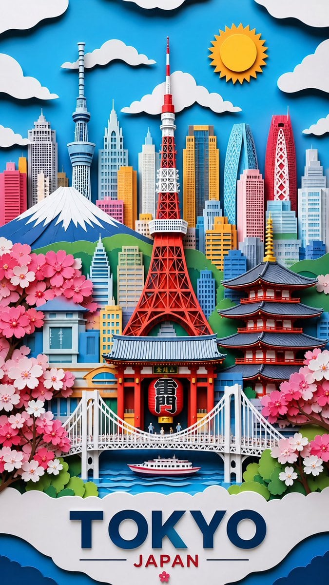 Ultra-detailed layered papercut art illustration of [Country Or City], colorful 