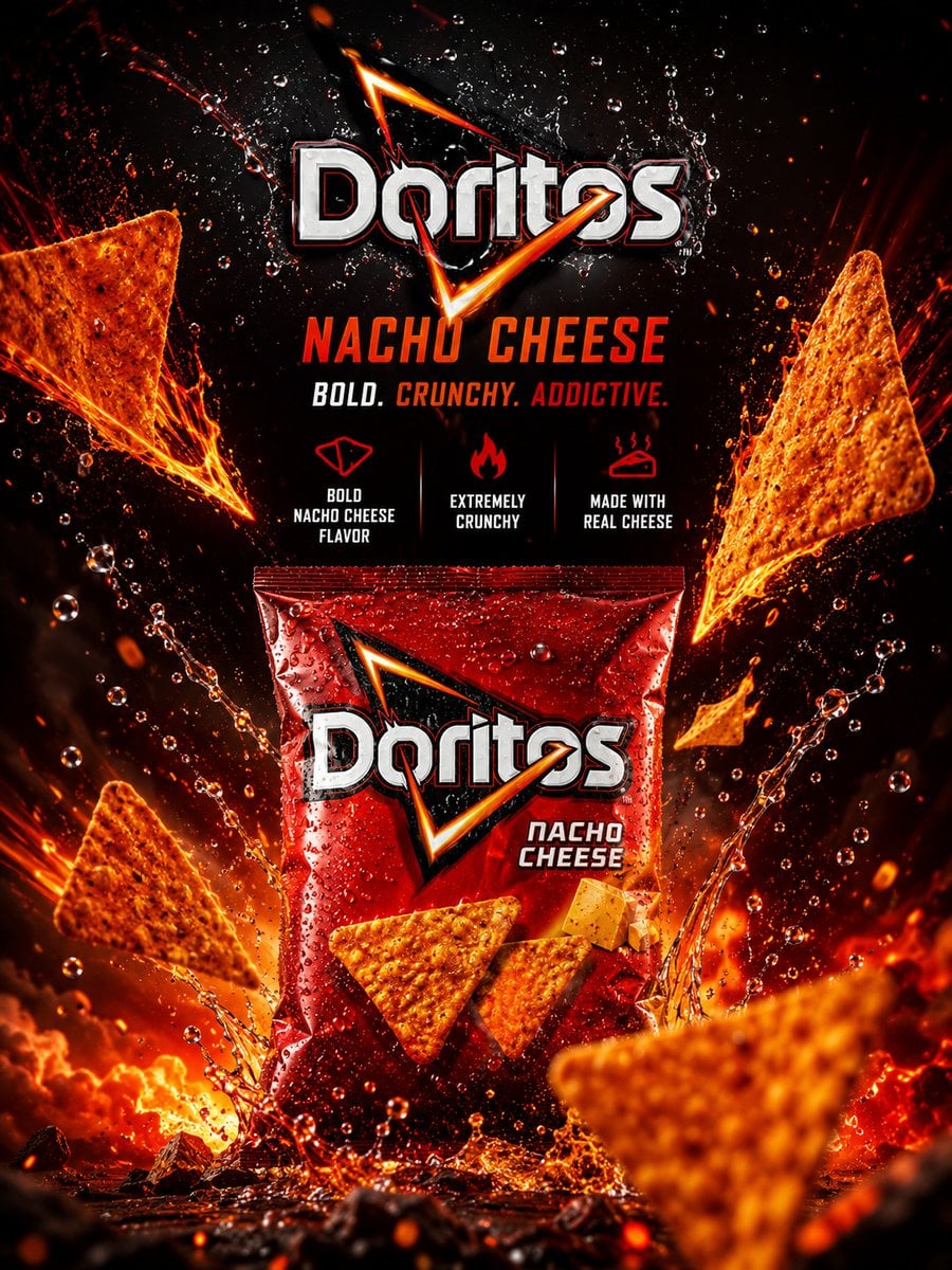 Create an ultra-premium luxury advertising poster for a famous snack brand, desi