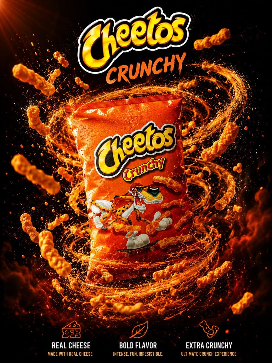 Create an ultra-premium luxury advertising poster for a famous snack brand, desi