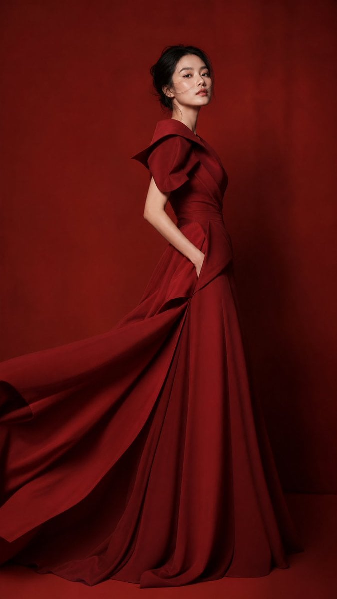 High-end editorial masterpiece, monochromatic reddish environment, elegant Korea
