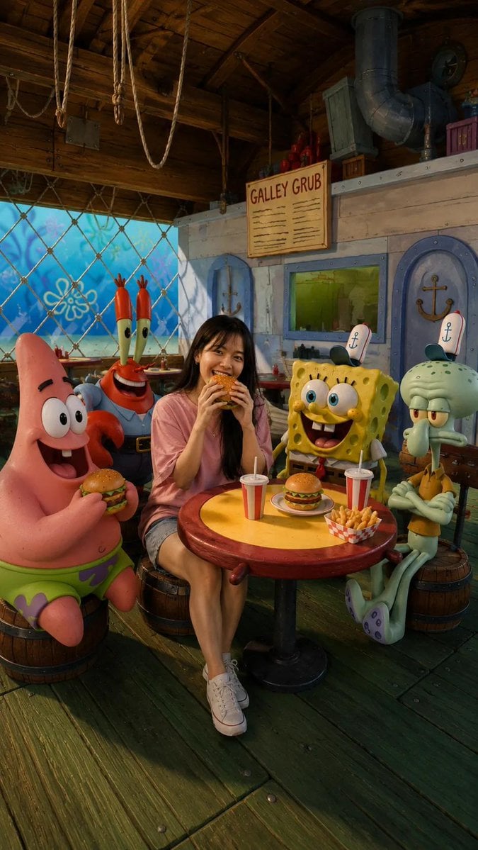 A realistic 3D live-action style photo of a cheerful young Asian woman with long