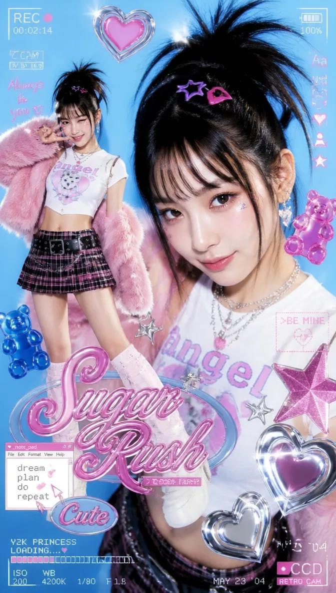 A vibrant Y2K hyper-pop aesthetic magazine cover / promotional poster, 2000s nos