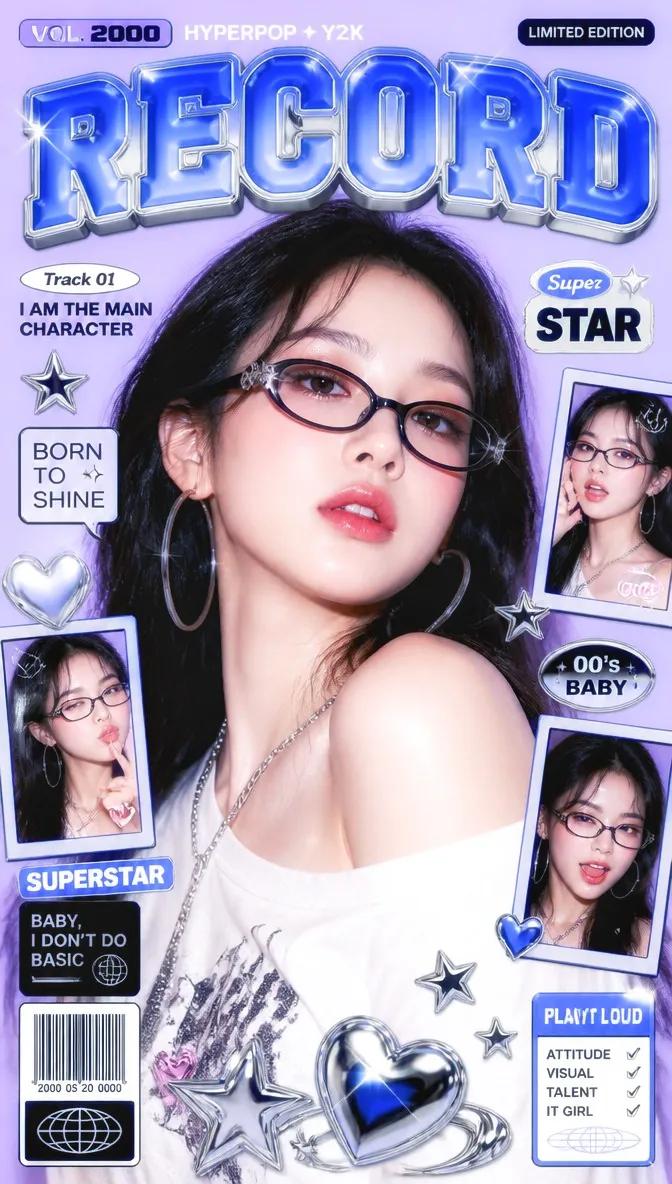 A vibrant Y2K hyper-pop aesthetic magazine cover / promotional poster, 2000s nos