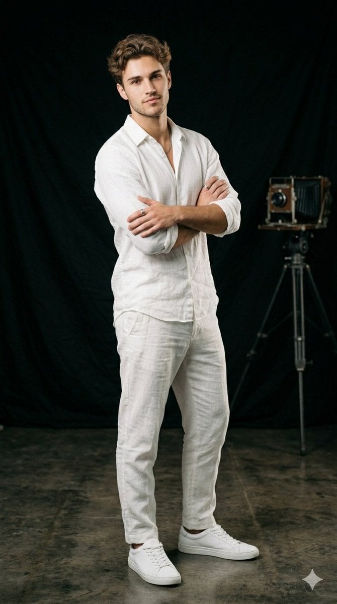 A professional studio portrait collection featuring a handsome young man with st