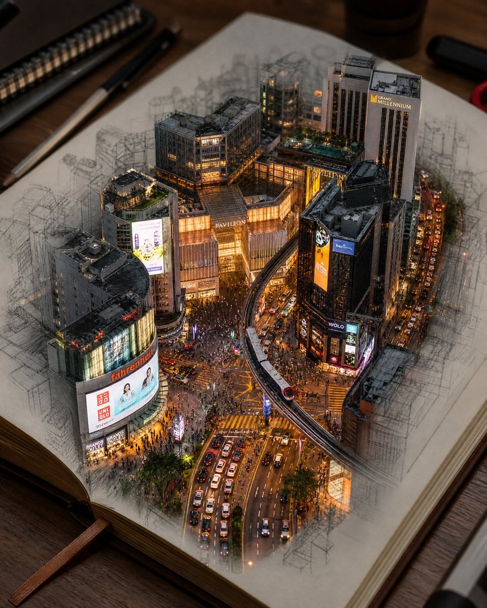 Create a hyper-realistic 3D miniature diorama of [LANDMARK OR LOCATION] rising m
