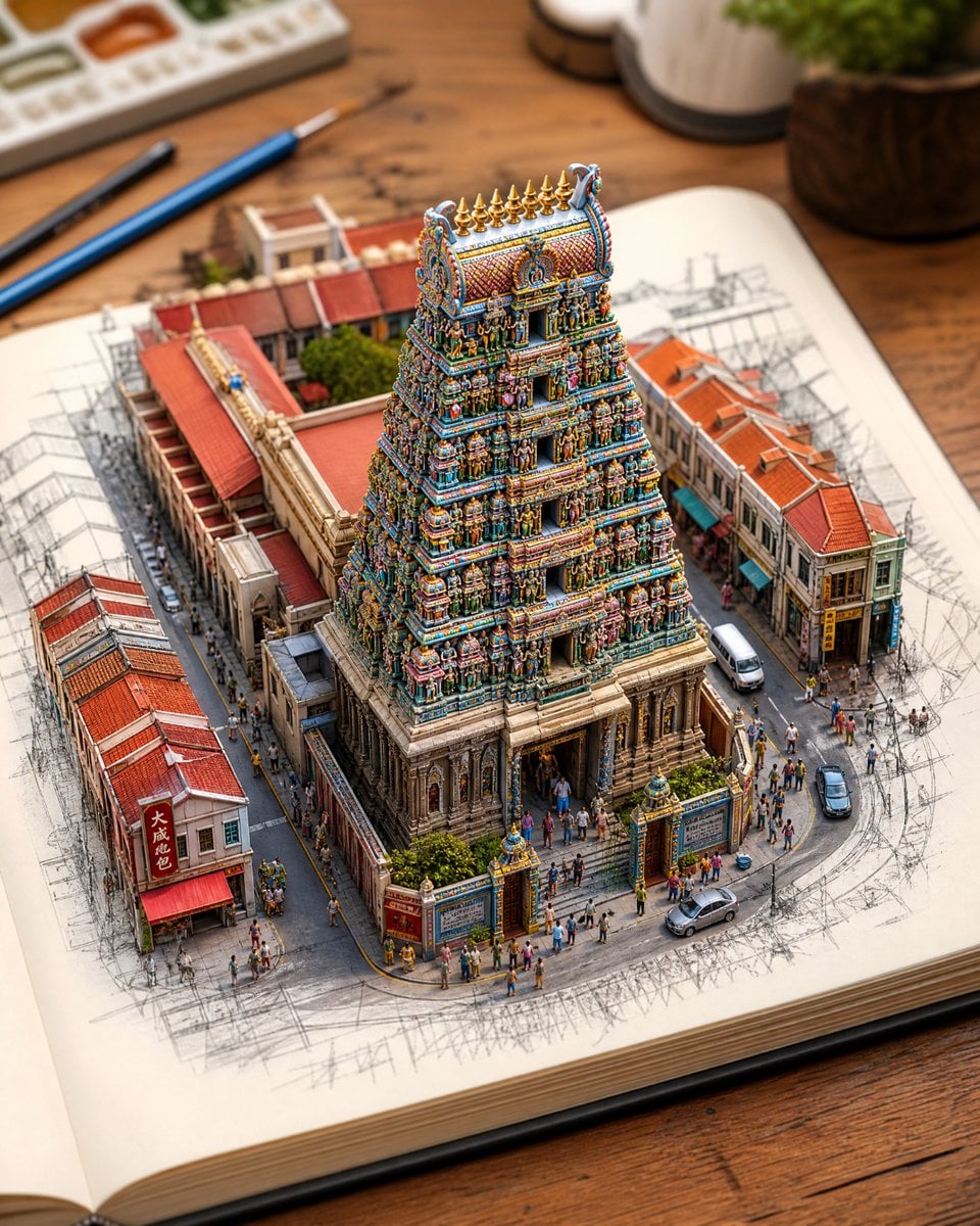 Create a hyper-realistic 3D miniature diorama of [LANDMARK OR LOCATION] rising m