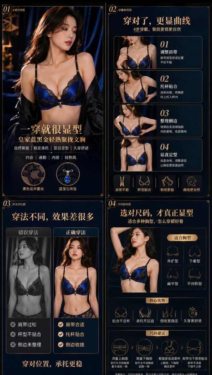 Product:
Midnight black luxury satin set, subtle lace details, premium black-and