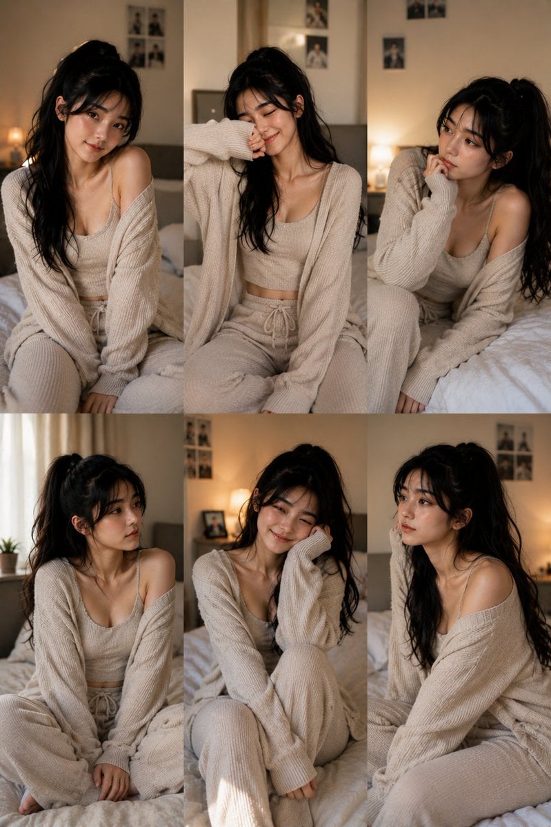 A 3×2 vertical editorial portrait collage featuring six candid lifestyle photogr