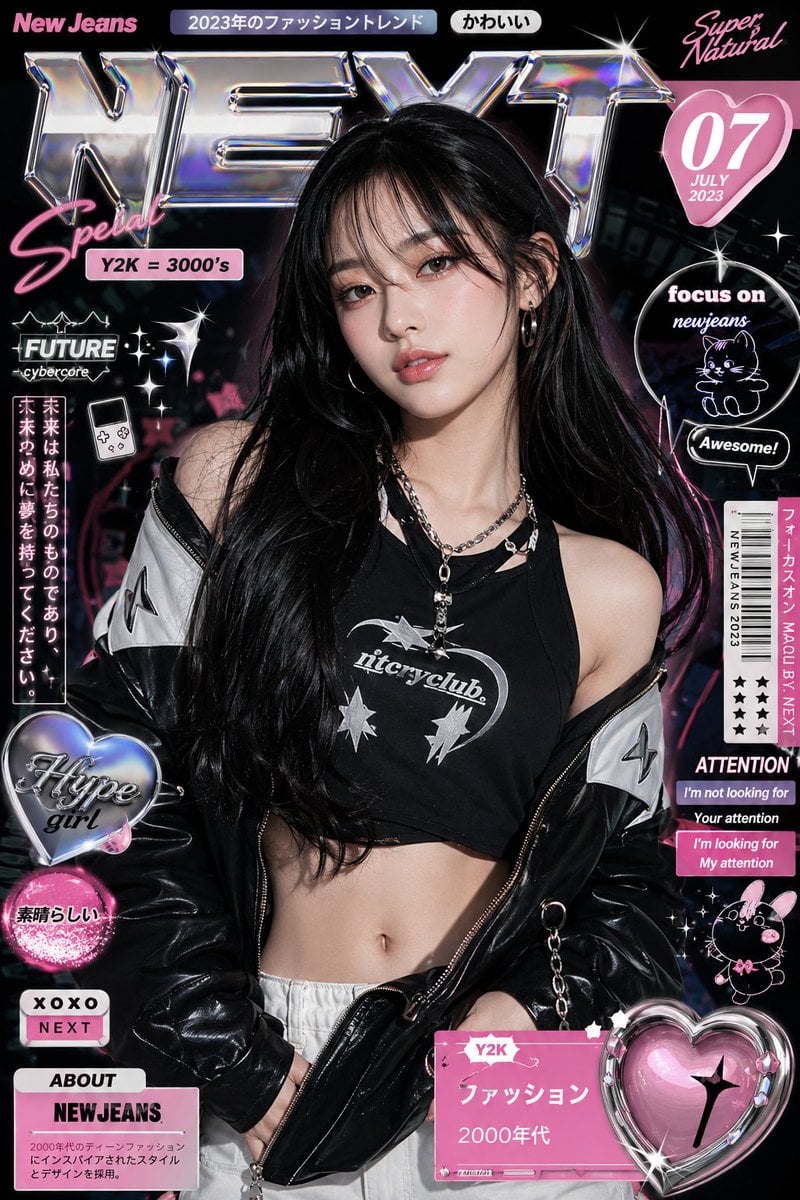 Ultra-stylized luxury fashion editorial poster featuring a confident young Asian