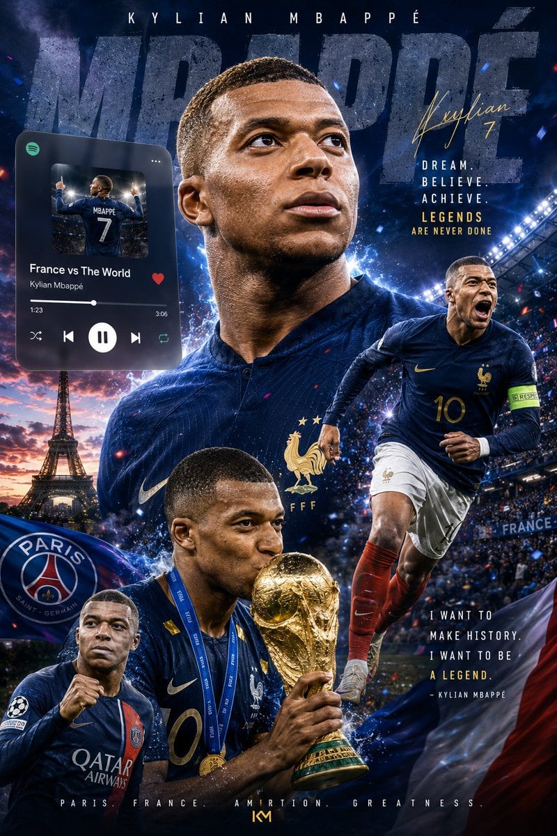 Create an ultra-realistic 8K football legend wallpaper in a premium Spotify × Ap