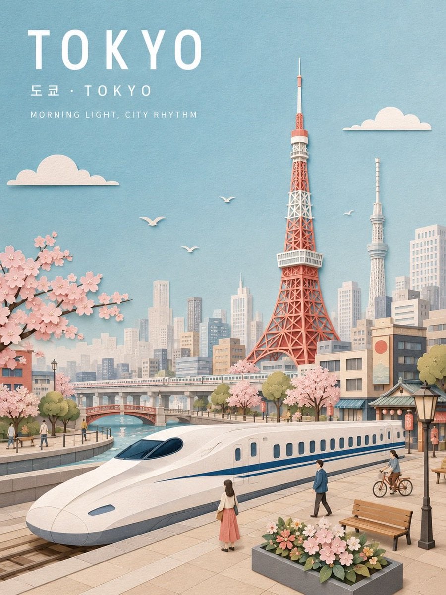 Create a refined wide landscape travel-poster illustration of [CITY NAME].

CORE
