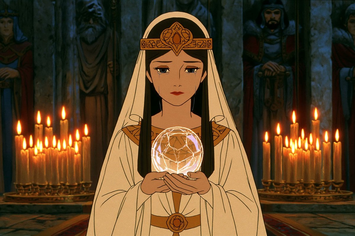 1980s American fantasy animation style, a [subject] holding a [object], in a [en