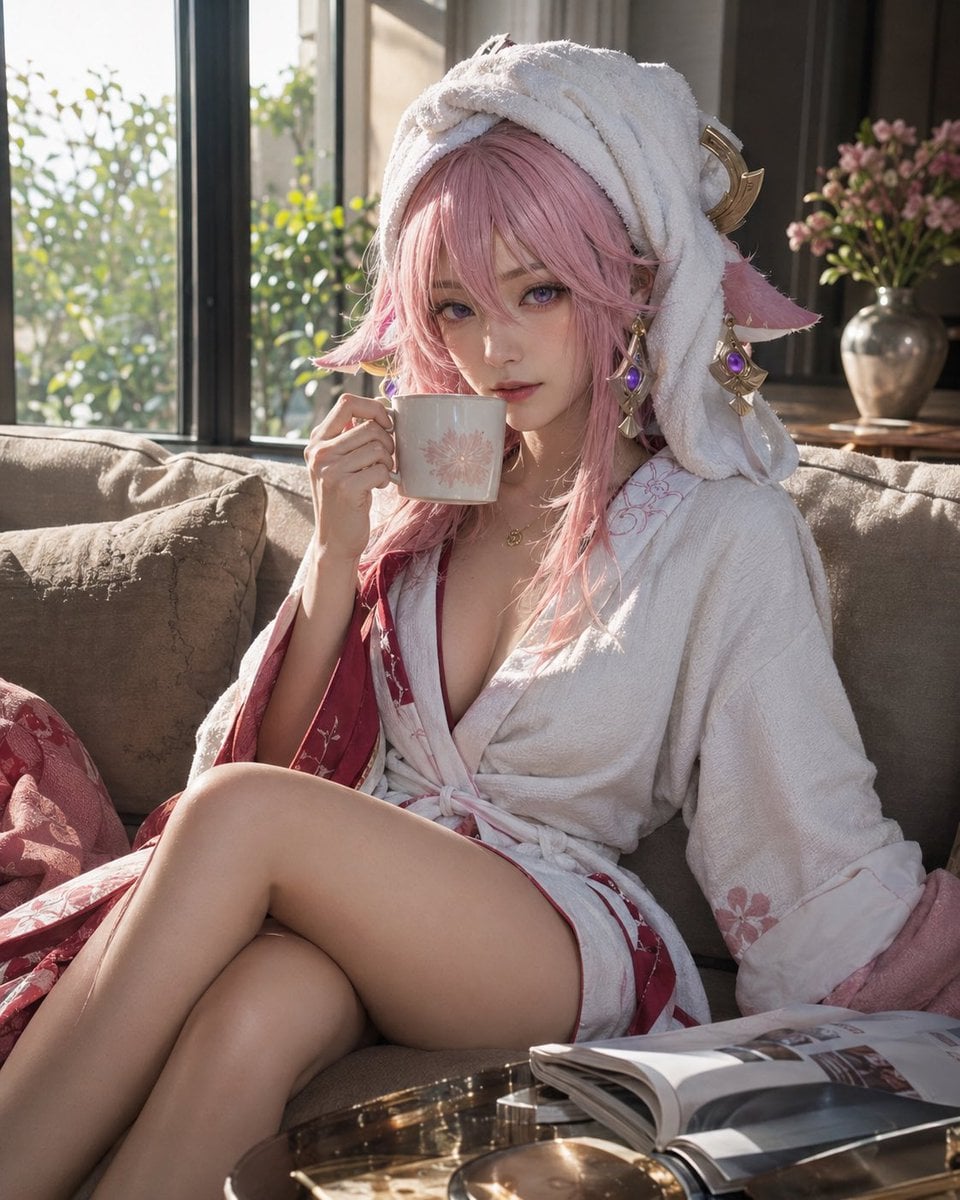 Hyperrealistic vertical Sunday morning lifestyle editorial photo featuring [Char