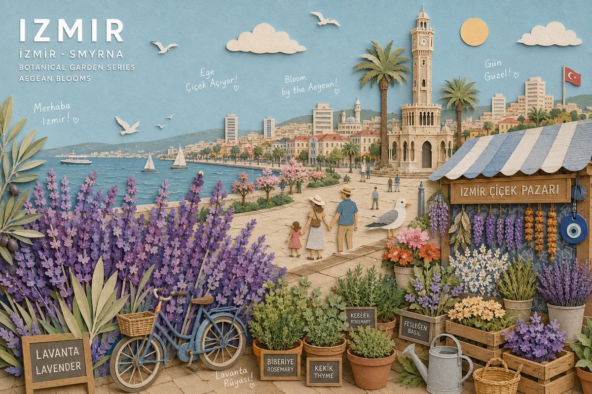 Create a museum-quality handcrafted 3D paper-collage botanical travel poster of 