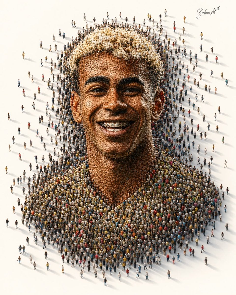 Ultra-detailed crowd mosaic portrait of a legendary football player, created ent