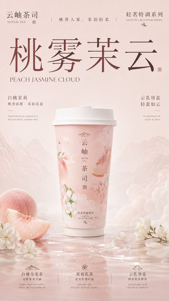 请生成一张竖版 9:16 的高级新中式茶饮品牌包装主视觉海报。每张图片独立生成，不要合并成拼图。

【品牌信息】
品牌名：[品牌名]
英文名：[英文品牌名]
系