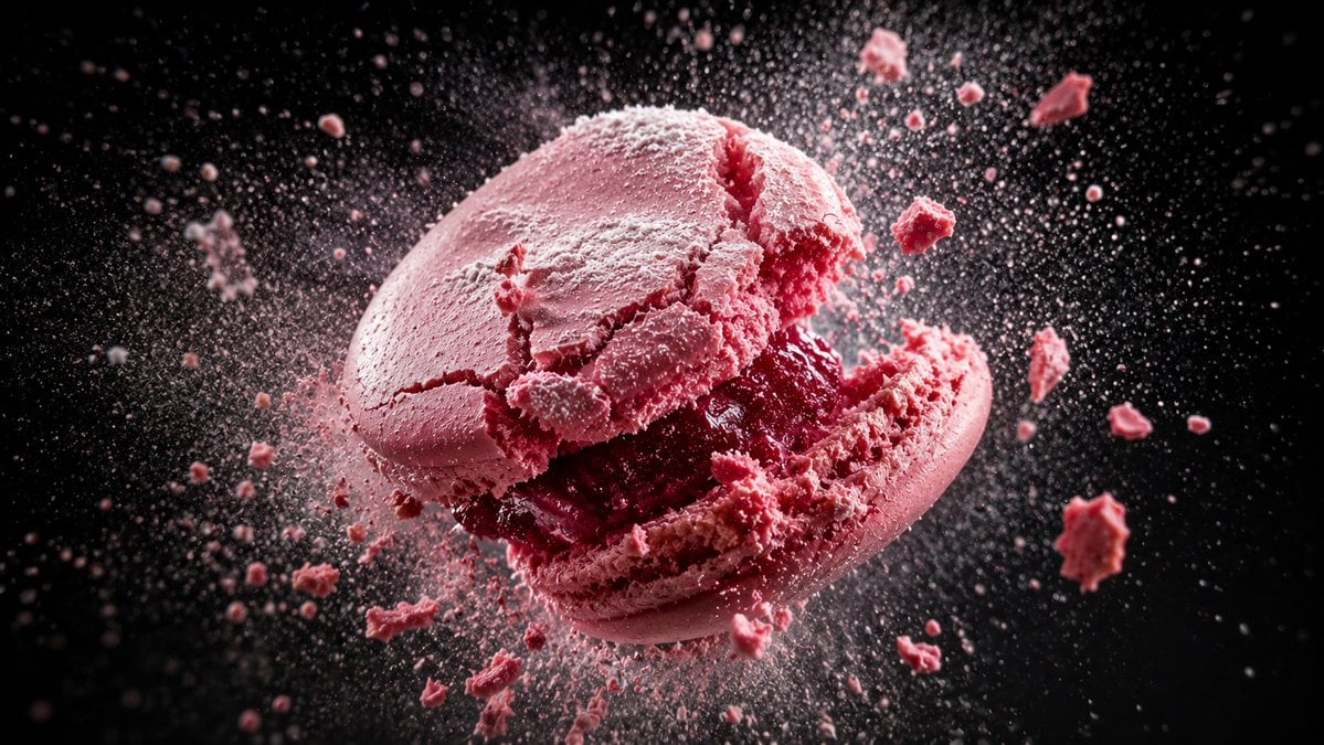 [Food Item] coated in [Powder Sugar Cocoa] being dropped or tapped, causing a cl
