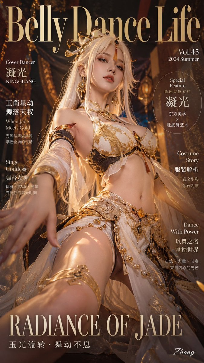 指定角色：芙宁娜《原神》

真人摄影风格的高端肚皮舞主题时尚杂志封面 / 宣传海报。

请基于当前指定角色，自动识别并提取其来源作品、世界观、身份设定、标志性发