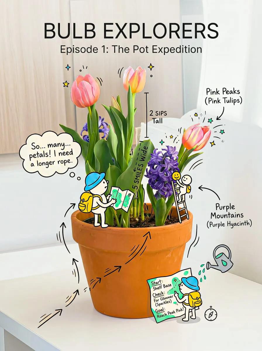 Create a cheerful, creative composition that blends a realistic subject with pla