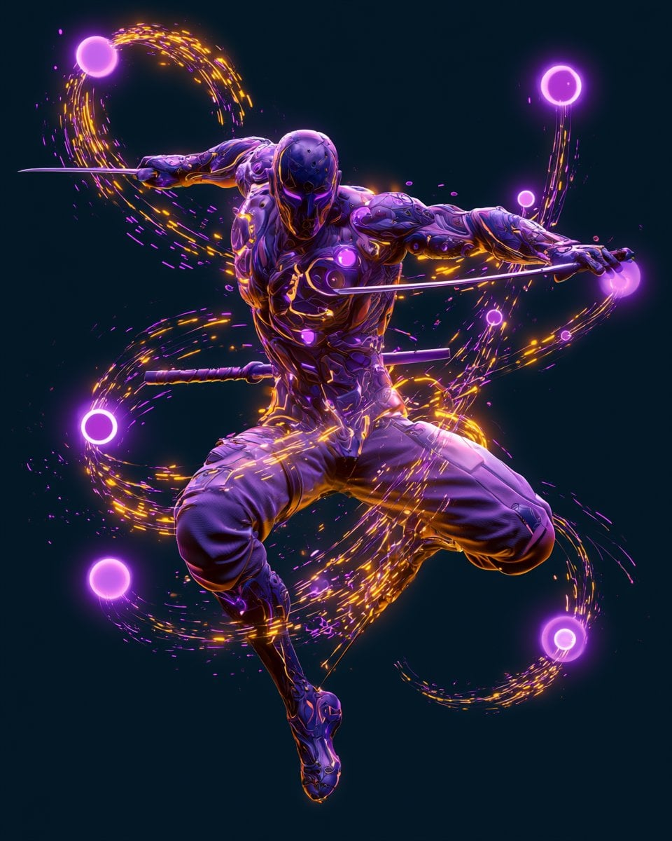 [Subject] presented in a Futuristic Neon Orbital Odyssey, with swirling light or