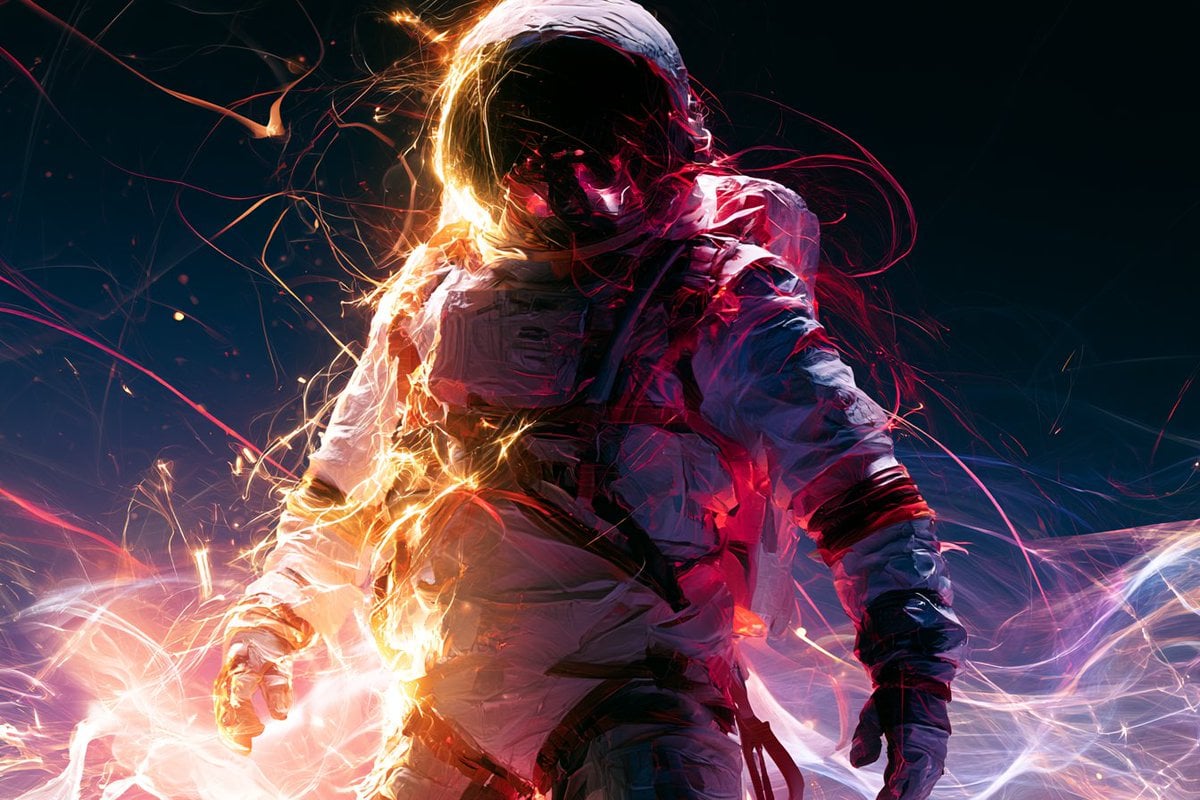 [Subject] presented in a Futuristic Neon Orbital Odyssey, with swirling light or