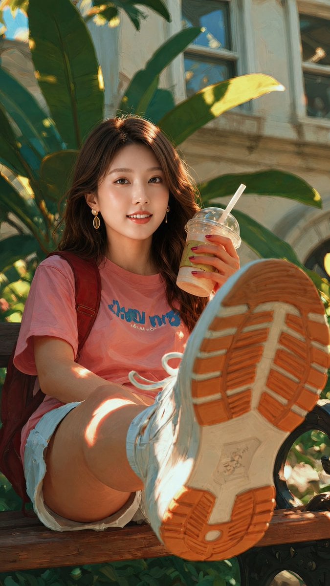 Ultra-realistic cinematic portrait of a beautiful young East Asian woman outdoor