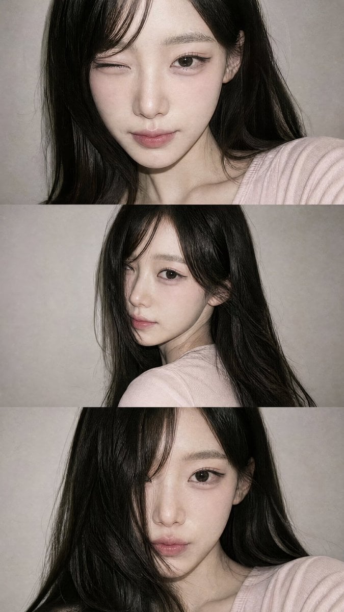 A vertical collage of three YZK photos. Using the uploaded selfie as the ONLY an