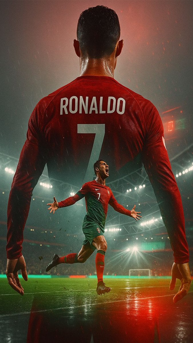 Ultra-detailed digital sports artwork, rear view of a legendary football player 