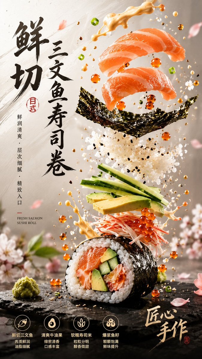 【菜品信息】
菜品名称：[菜品名称]
菜品类型：[菜品类型]
核心食材：[核心食材]
口感卖点：[口感卖点]
视觉氛围：[视觉氛围]

【文字设计】
顶部或侧边