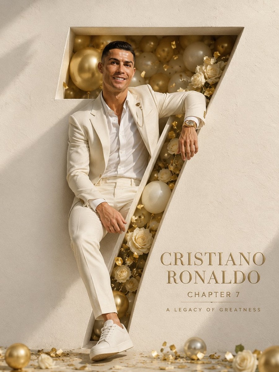 Ultra-luxury editorial portrait inspired by a legendary football icon, vertical 