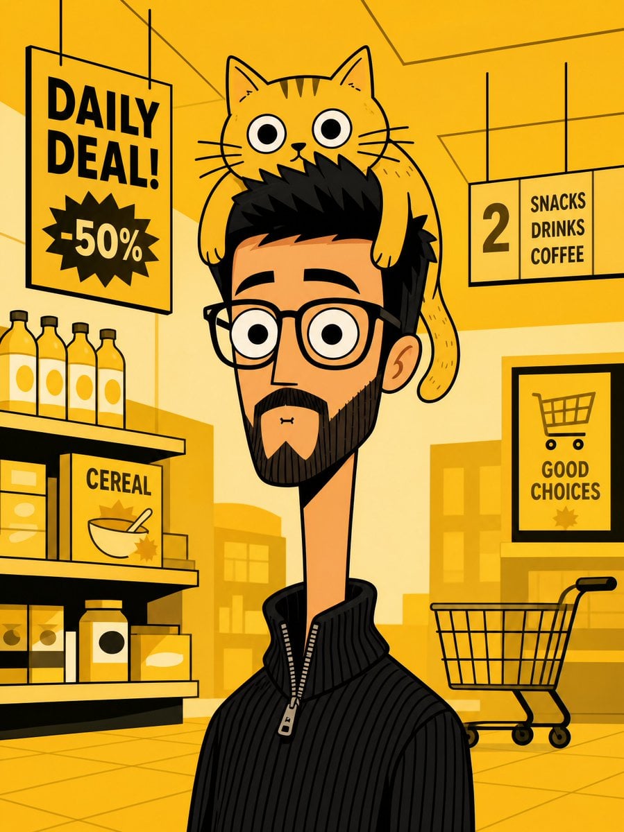 Vertical bizarre flat cartoon portrait of [Boy From Photo] with a high geometric
