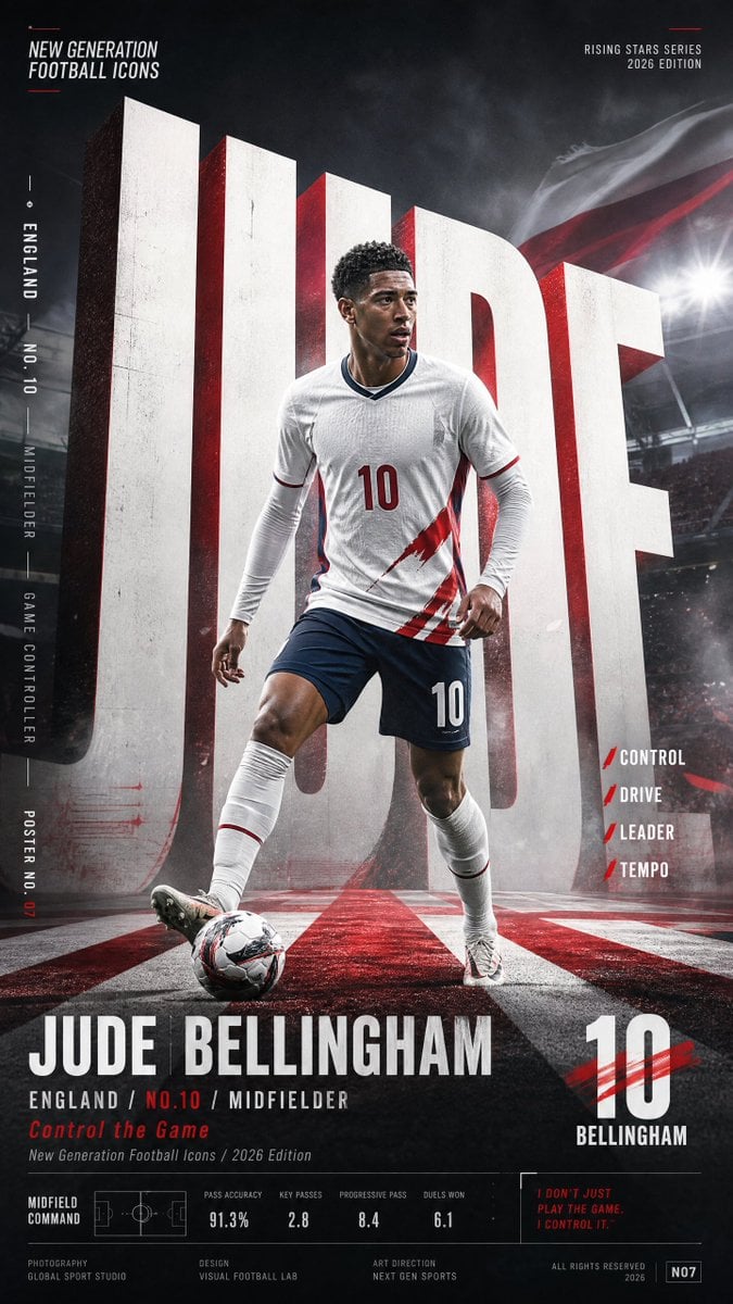 Create a vertical 9:16 high-resolution football star campaign poster.

Player: [