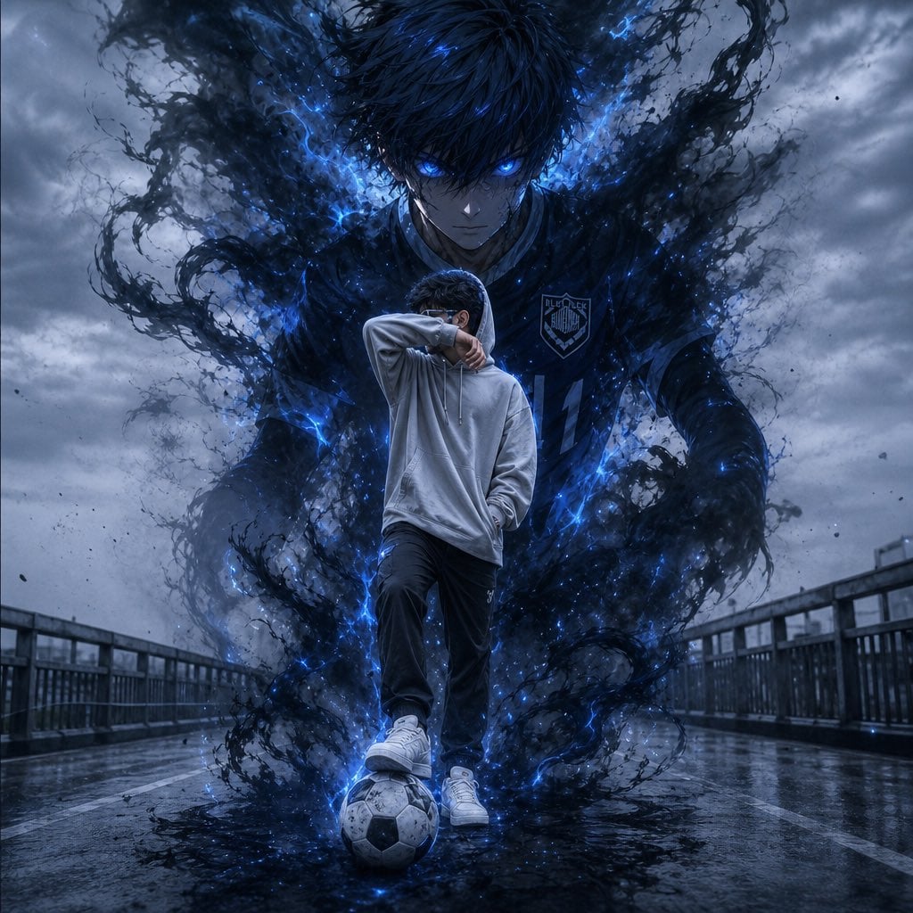 Ultra-realistic cinematic fantasy portrait, low-angle wide shot over a vast refl