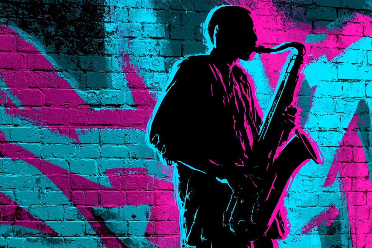 An urban graffiti glow silhouette of [Subject], with a bold outline against a ba