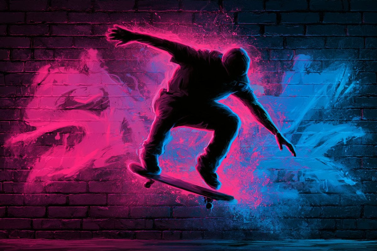 An urban graffiti glow silhouette of [Subject], with a bold outline against a ba