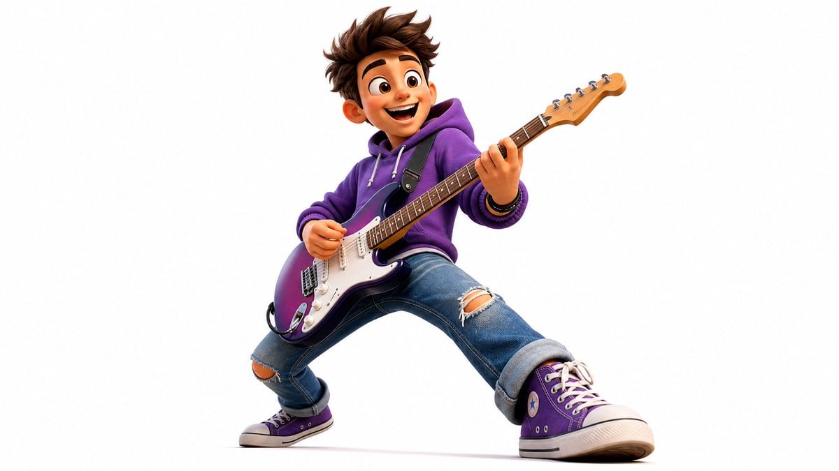 Vibrant 3D cartoon render of [Subject] in a dynamic pose, joyful expression, wea